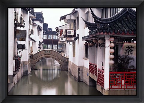 Framed Canal Seperates White Ming Buildings, Suzhoul, Jiangsu, China Print