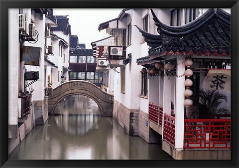 Framed Canal Seperates White Ming Buildings, Suzhoul, Jiangsu, China Print