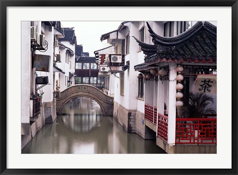 Framed Canal Seperates White Ming Buildings, Suzhoul, Jiangsu, China Print