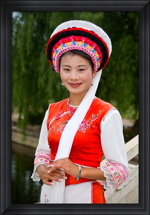 Framed Bai Minority Woman in Traditional Ethnic Costume, China Print