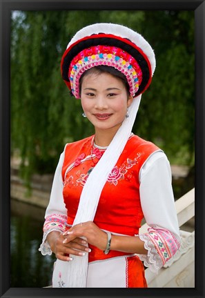 Framed Bai Minority Woman in Traditional Ethnic Costume, China Print