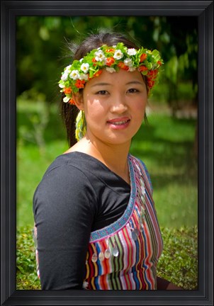 Framed China, Yunnan, Young Dulong Portrait with Ethnic Costume Print