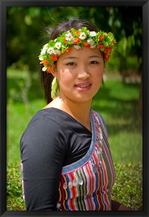 Framed China, Yunnan, Young Dulong Portrait with Ethnic Costume Print