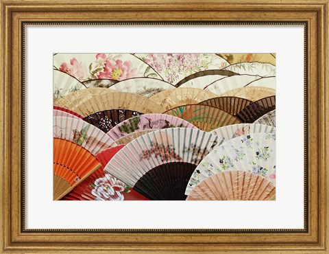 Framed Colorful fans at market in Xian, China Print