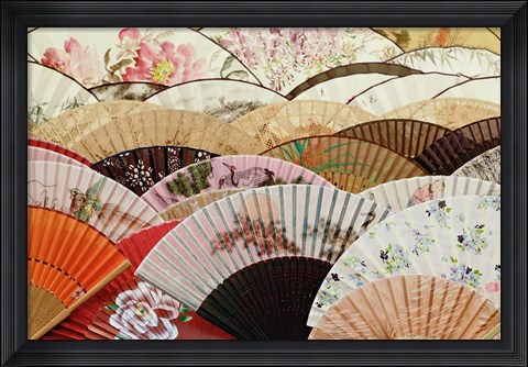 Framed Colorful fans at market in Xian, China Print