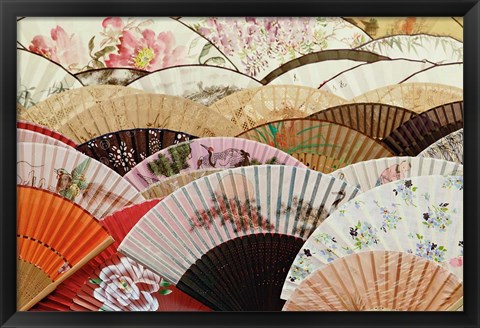 Framed Colorful fans at market in Xian, China Print