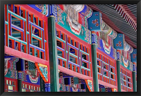 Framed Colorfully painted corridor details, Zhongshan Park, Beijing, China Print