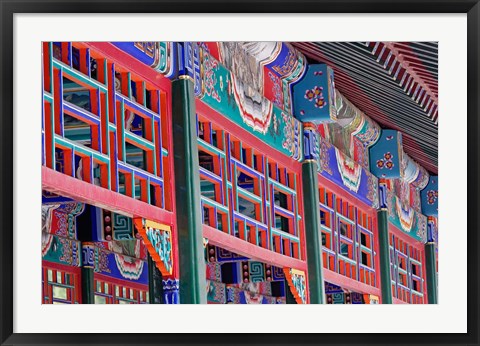 Framed Colorfully painted corridor details, Zhongshan Park, Beijing, China Print