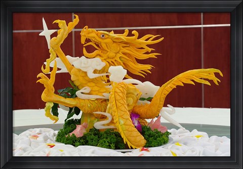 Framed Dragon carved from pumpkin, Yellow Mountain, China Print