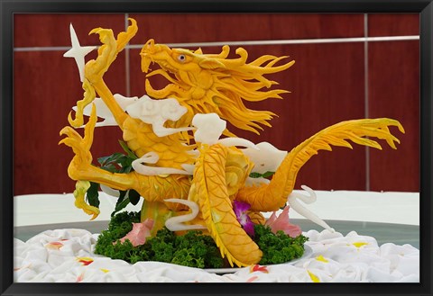 Framed Dragon carved from pumpkin, Yellow Mountain, China Print