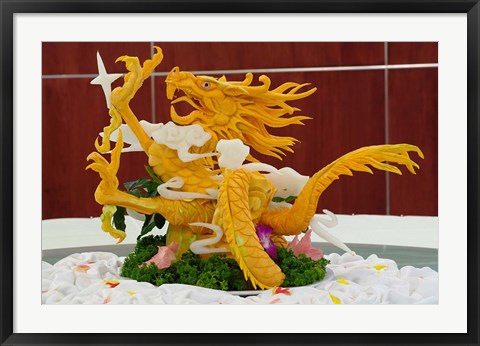 Framed Dragon carved from pumpkin, Yellow Mountain, China Print