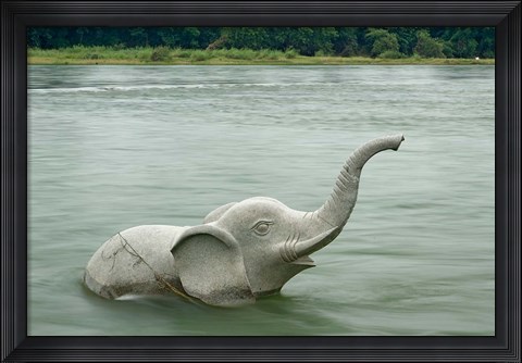 Framed Elephant statue in Li River, Elephant Trunk Hill Park, Guilin, China Print