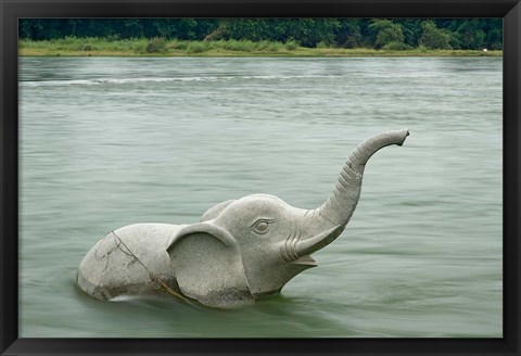 Framed Elephant statue in Li River, Elephant Trunk Hill Park, Guilin, China Print