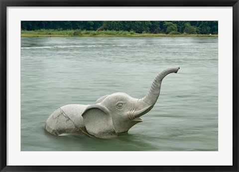 Framed Elephant statue in Li River, Elephant Trunk Hill Park, Guilin, China Print