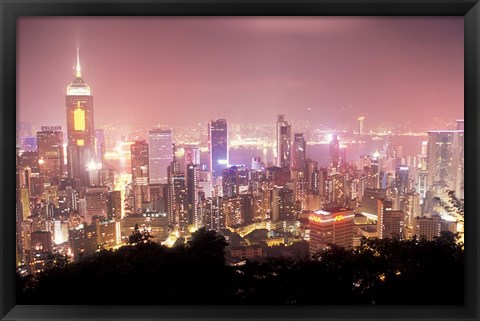 Framed Central Overview from Stubbs Road Lookout, Hong Kong, China Print