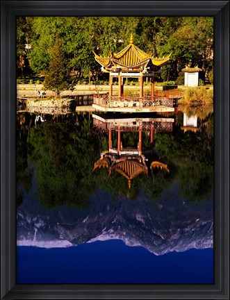 Framed Cangshan Mountains and Park Pavilion, Dali, Yunnan, China Print