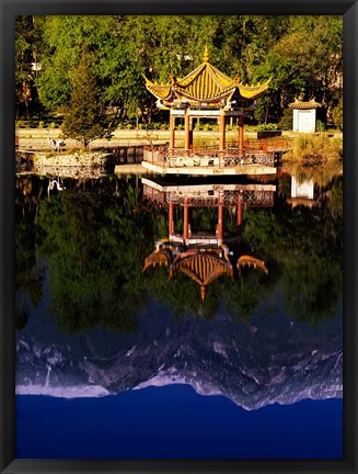Framed Cangshan Mountains and Park Pavilion, Dali, Yunnan, China Print