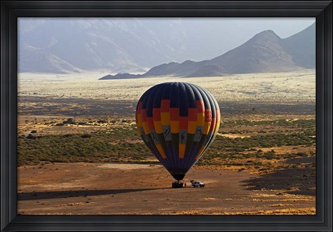 Framed Aerial view of Hot air balloon landing, Namib Desert, Namibia Print