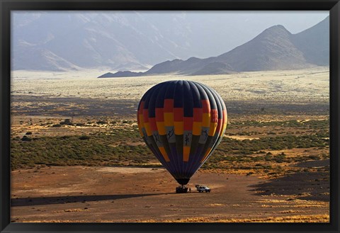 Framed Aerial view of Hot air balloon landing, Namib Desert, Namibia Print