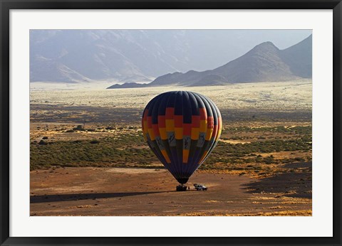 Framed Aerial view of Hot air balloon landing, Namib Desert, Namibia Print