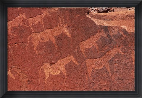 Framed Ancient rock etchings, Twyfelfontein, Damaraland, Namibia, Africa. Print