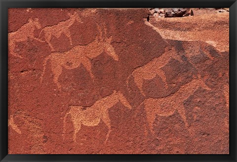 Framed Ancient rock etchings, Twyfelfontein, Damaraland, Namibia, Africa. Print