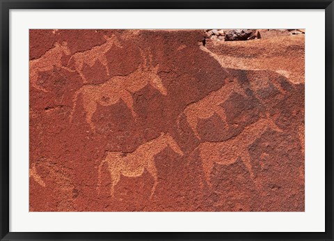 Framed Ancient rock etchings, Twyfelfontein, Damaraland, Namibia, Africa. Print