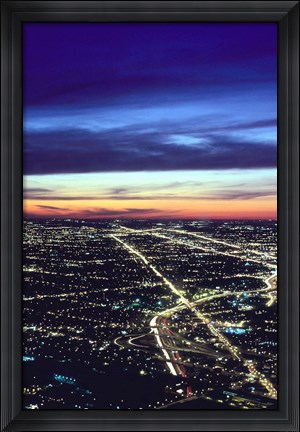 Framed Aerial Night View of Chicago, Illinois, USA Print