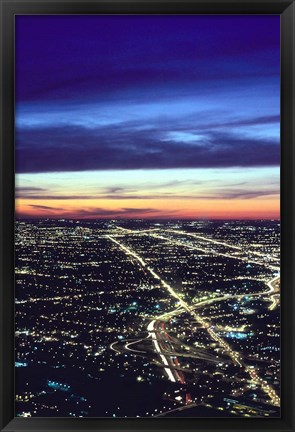 Framed Aerial Night View of Chicago, Illinois, USA Print