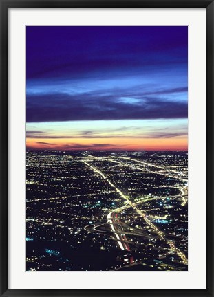 Framed Aerial Night View of Chicago, Illinois, USA Print