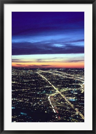 Framed Aerial Night View of Chicago, Illinois, USA Print