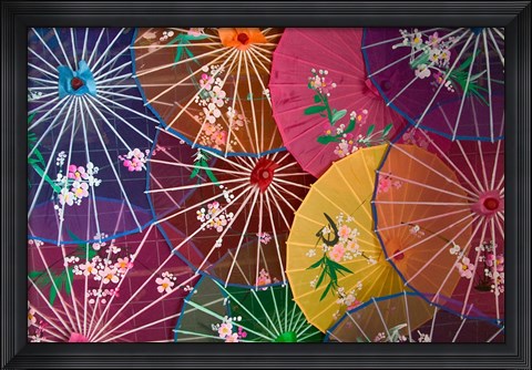 Framed Colorful Silk Umbrellas, China Print