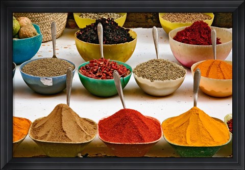 Framed Bowls with Colorful Spices at Bazaar, Luxor, Egypt Print