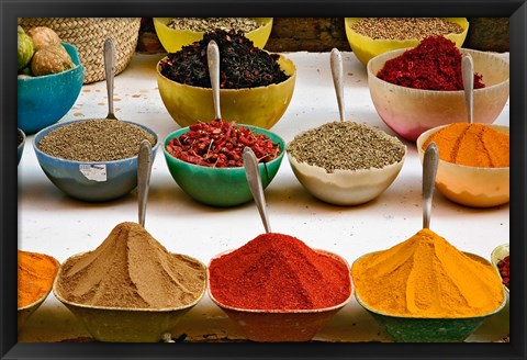 Framed Bowls with Colorful Spices at Bazaar, Luxor, Egypt Print