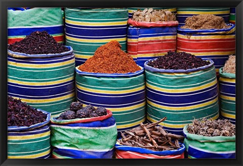 Framed Colorful Spices at Bazaar, Luxor, Egypt Print