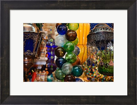 Framed Glass Balls and Lamps, Khan El Khalili Bazaar, Cairo, Egypt Print