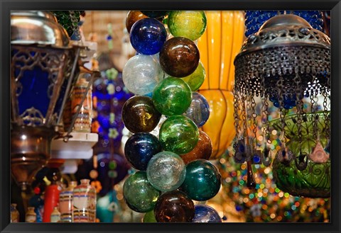 Framed Glass Balls and Lamps, Khan El Khalili Bazaar, Cairo, Egypt Print