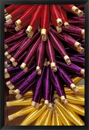 Framed Colorful Spools of Thread Hang in the Market, Fes, Morocco Print