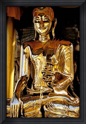 Framed Golden Buda of Shwedagon Pagoda, Yangon, Myanmar Print