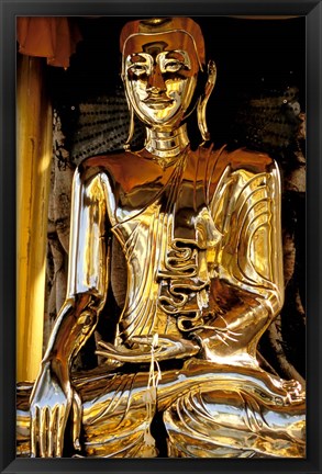 Framed Golden Buda of Shwedagon Pagoda, Yangon, Myanmar Print