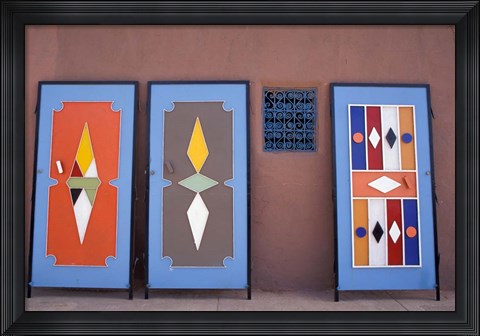 Framed Colorful Doors Made by Local Metalworkers, Morocco Print