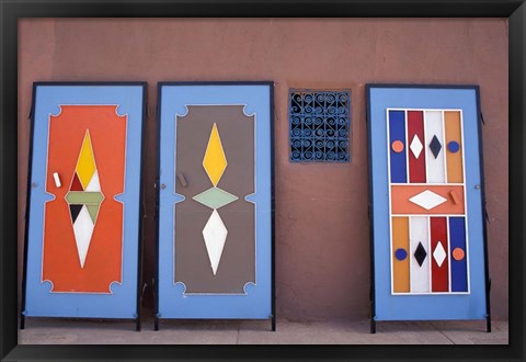 Framed Colorful Doors Made by Local Metalworkers, Morocco Print