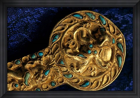 Framed Detail of Dagger, Gold Artifacts from Tillya Tepe Find, Burial 4, Six Tombs of Bactrian Nomads Print