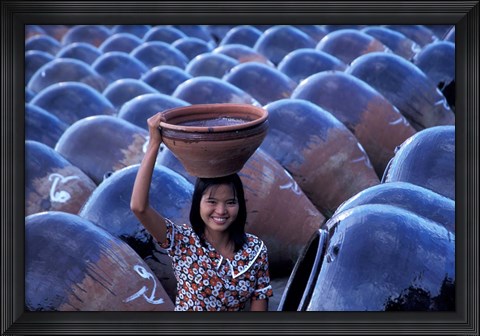Framed Girl with Pottery Jars, Myanmar Print