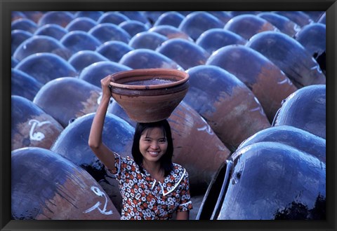 Framed Girl with Pottery Jars, Myanmar Print