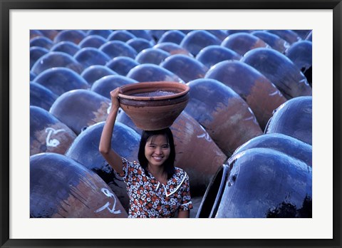 Framed Girl with Pottery Jars, Myanmar Print