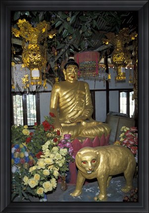 Framed Gold Tiger and Bhuddha Sculpture at the Golden Temple, China Print