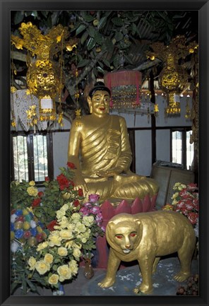 Framed Gold Tiger and Bhuddha Sculpture at the Golden Temple, China Print