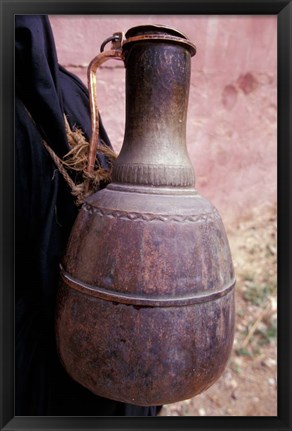 Framed Copper Water Jug is Carried from Well to Homes, Morocco Print