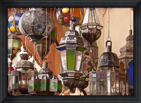 Framed Decorative lanterns in Fes medina, Morocco Print